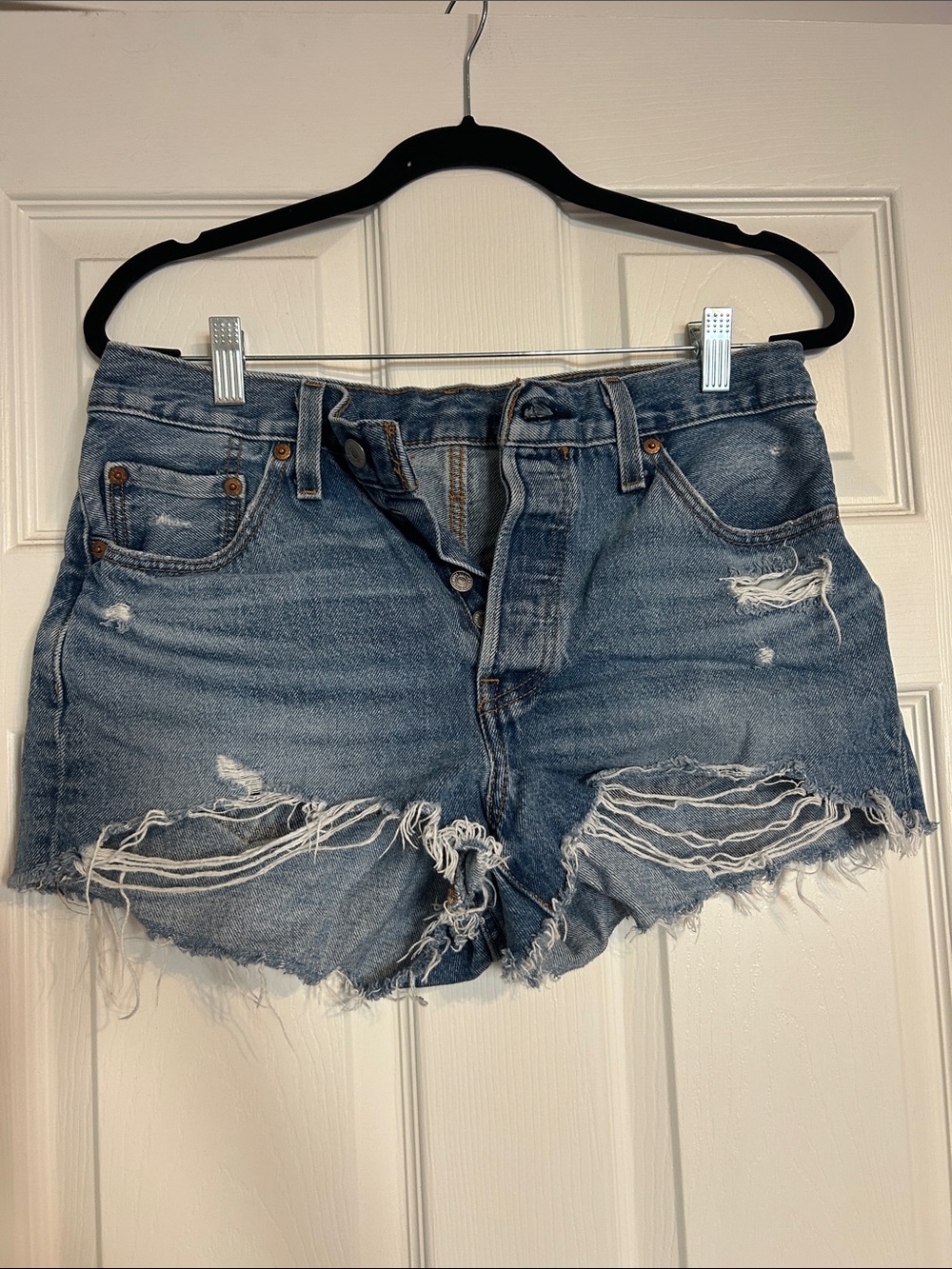 Levi's Distressed High-Waisted Denim Cutoff Shorts